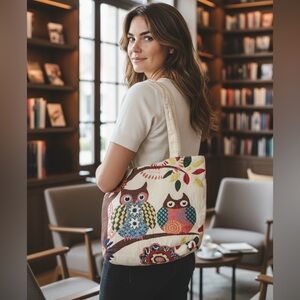 🛍Bundle sale🛍Colorful Owl Pattern Tote Bag crochet large